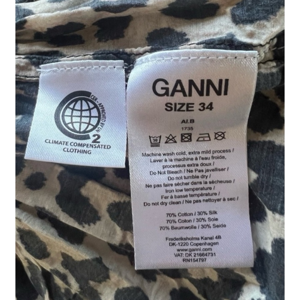 Ganni Smocked Animal Print Leopard Peplum Top 34/ XS or 2 - Picture 14 of 15